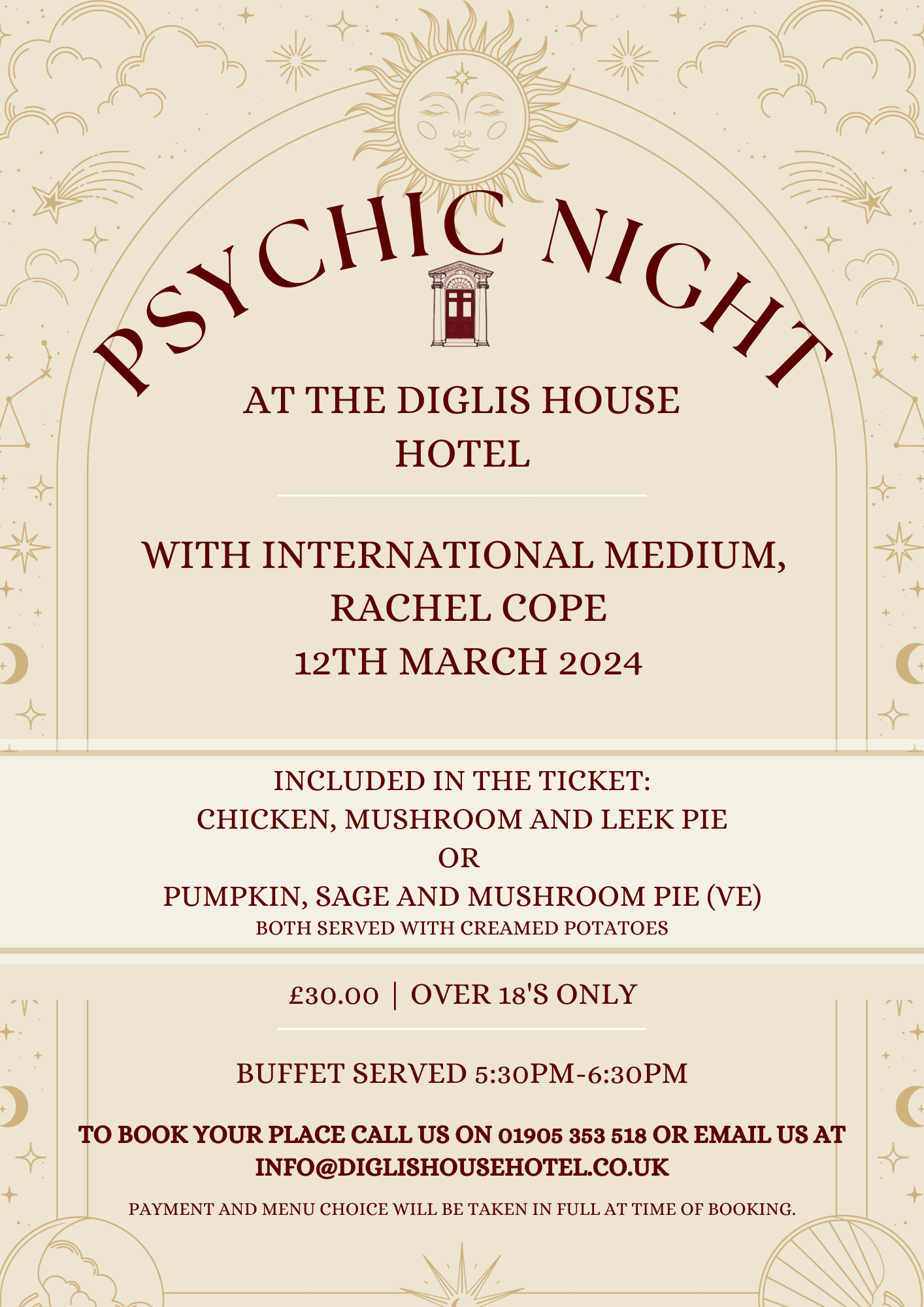 Psychic Night on the 12th March with International Medium, Rachel Cope. 